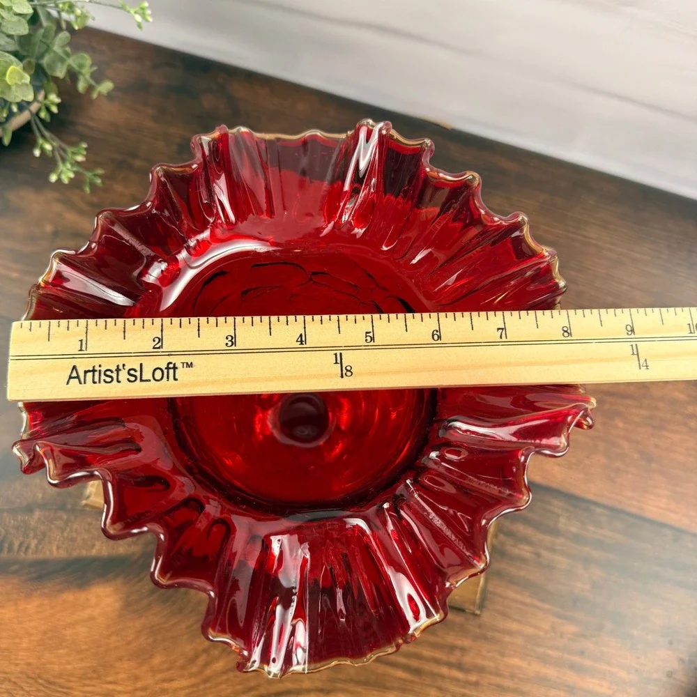 Blenko 388 Tangerine Crackle Glass Ruffled Vase Mid Century